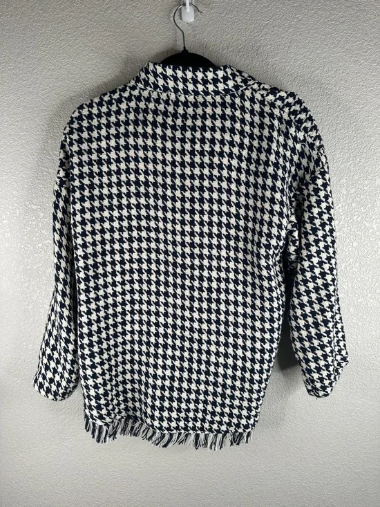 Zara Navy Blue & Cream Houndstooth Coastal Classic Knit Cropped Sweater Size XS - Picture 6 of 7
